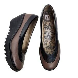 FLY London Women's yoko slip on Two-Tone Leather wedge pump size 37
